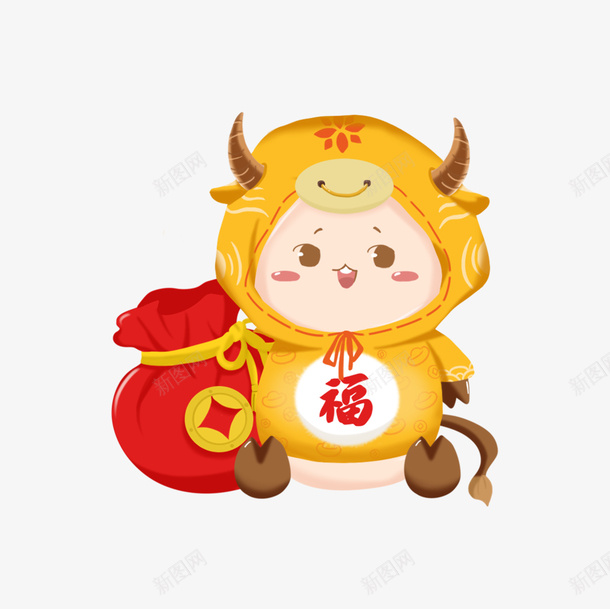 卡通牛福袋元素png免抠素材_88icon https://88icon.com 牛年 新春剪纸 PNG素材 2021 牛年元素