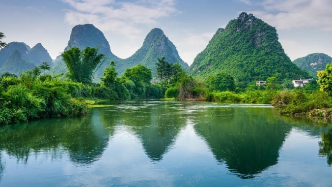 农村风景图山水竹子背景