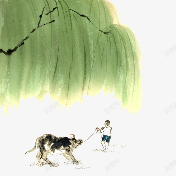 清明节人物png免抠素材_88icon https://88icon.com 柳树 牛 牧童 男孩 清明