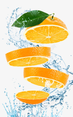 橙子橘子水花切片素材