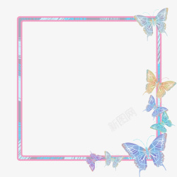 手绘矩形浅色系梦幻蝴蝶矩形边框高清图片