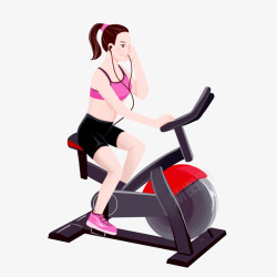单马尾女生健身运动女生骑动感单车高清图片
