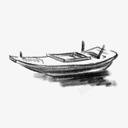 一叶孤舟中国风手绘国画水墨小船透明素材高清图片
