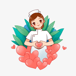 插画爱心手绘比心展现爱心的护士医护人员高清图片