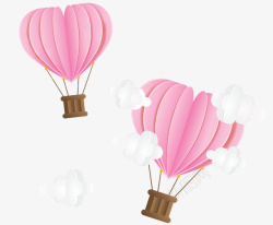 粉色爱心热气球云朵素材