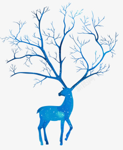 欧式创意彩色树手绘欧式麋鹿高清图片