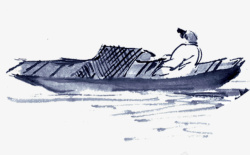 中国风古风手绘水墨小船透明素材素材