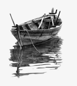 高清黑白水中小船透明素材素材