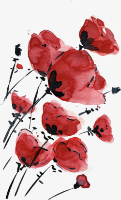 矢量紫色玫瑰中国风水墨手绘红色花朵高清图片