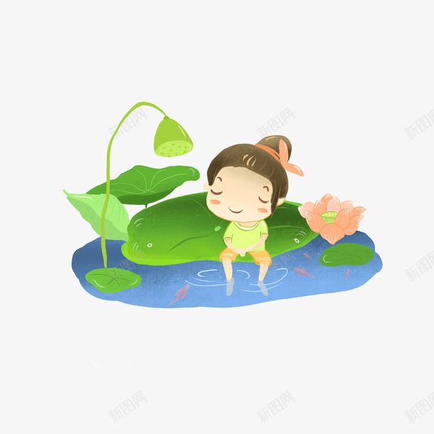 夏季荷花手绘插画夏季夏日暑期小女孩png免抠素材_88icon https://88icon.com 荷花 手绘 插画 小女孩