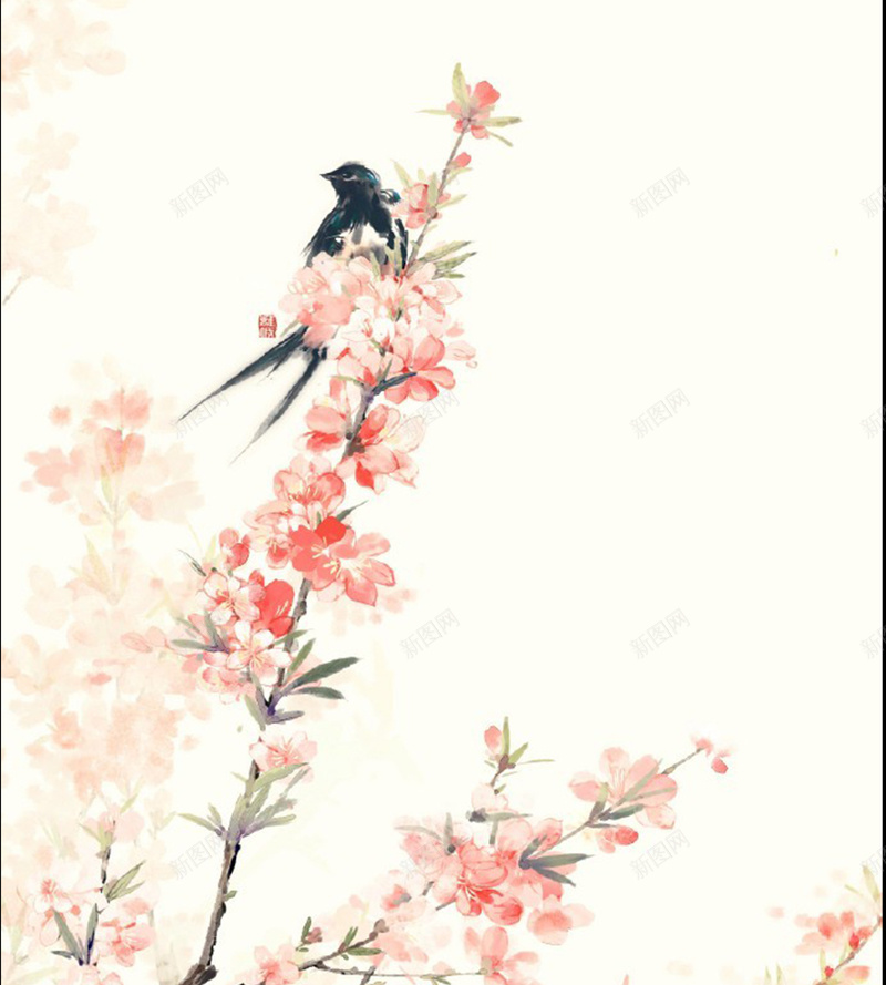 春天来了是桃花开的季节jpg设计背景_88icon https://88icon.com 春天 桃花 喜鹊 手绘