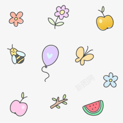 卡通水果标签可爱卡通贴纸水果花朵高清图片