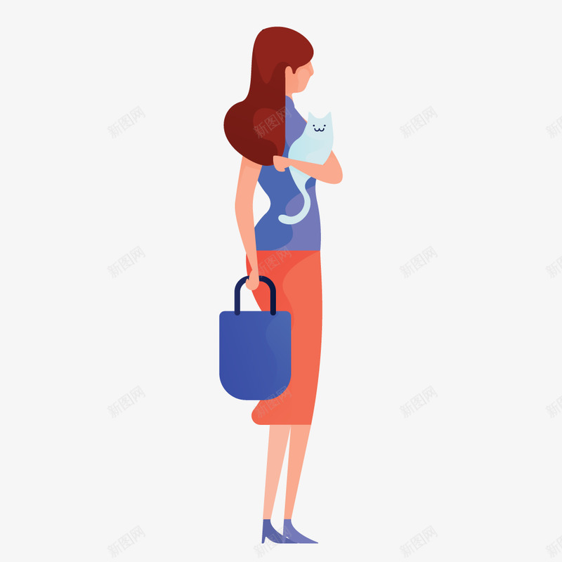 woman holding cat2x插画png免抠素材_88icon https://88icon.com 插画