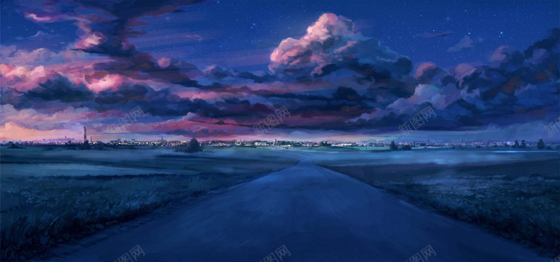 晚霞下的道路jpg设计背景_88icon https://88icon.com 街道 晚霞 蓝色 海报banner 卡通 童趣 手绘