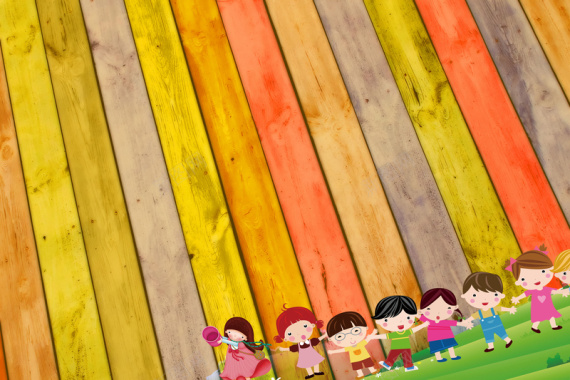 六一七彩彩色木板小朋友草地背景图背景