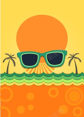 度假风橙色夏日度假太阳镜椰树广告背景背景