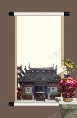 城隍庙挂画花瓶艺术文化海报背景背景