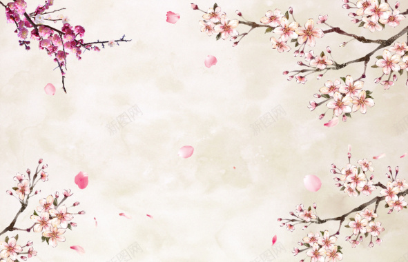 中国风桃花朵朵开背景素材背景