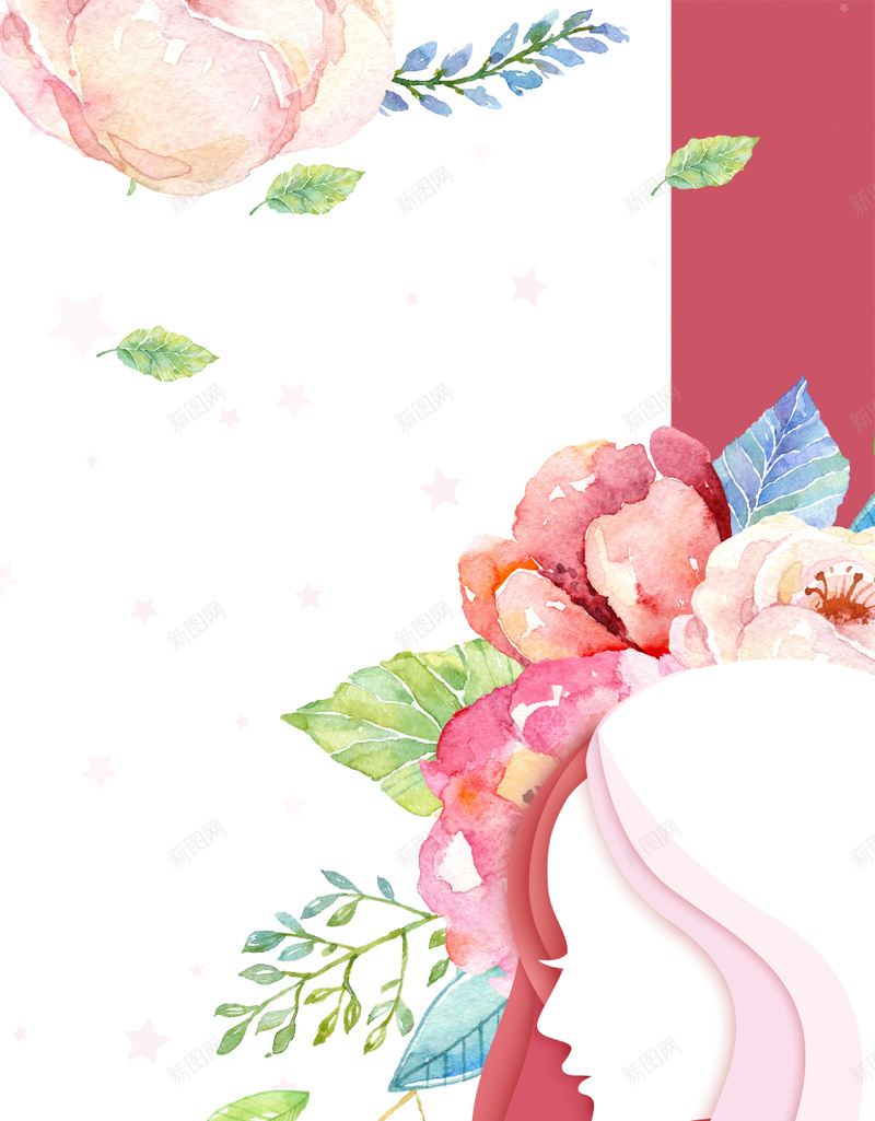手绘女人节花朵H5背景psd设计背景_88icon https://88icon.com 女人节 手绘 红色 花朵 边框 绿叶 漂亮 女人 春天 春景