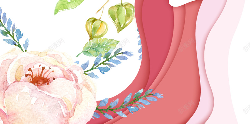 手绘女人节花朵H5背景psd设计背景_88icon https://88icon.com 女人节 手绘 红色 花朵 边框 绿叶 漂亮 女人 春天 春景
