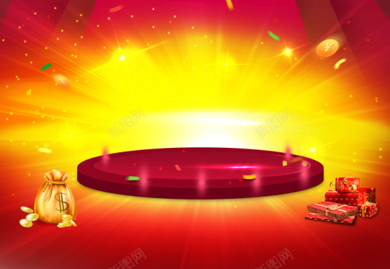 激情金币礼盒金红色背景素材背景