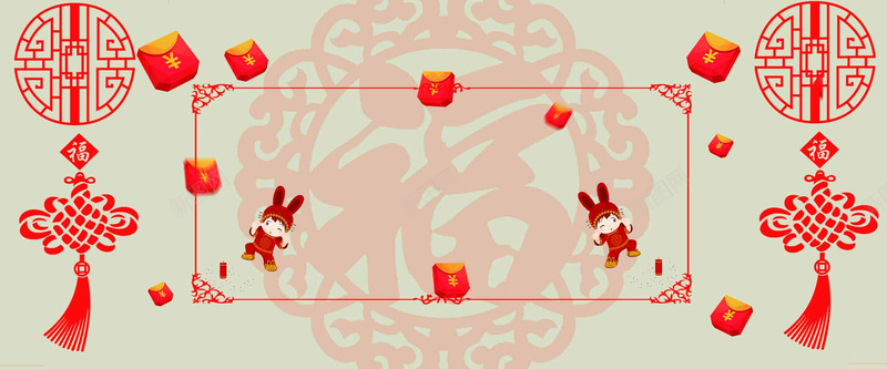 新年中国结可爱兔子淘宝背景背景