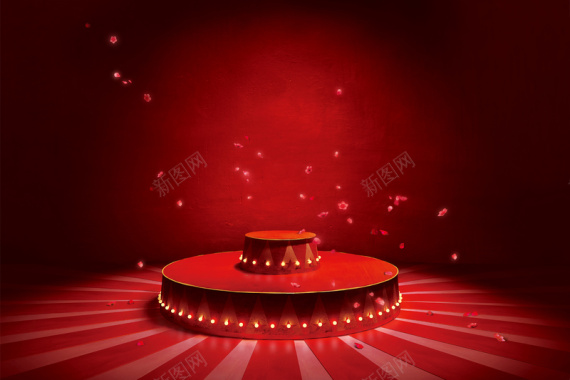红色马戏团花瓣精致舞台灯光背景背景