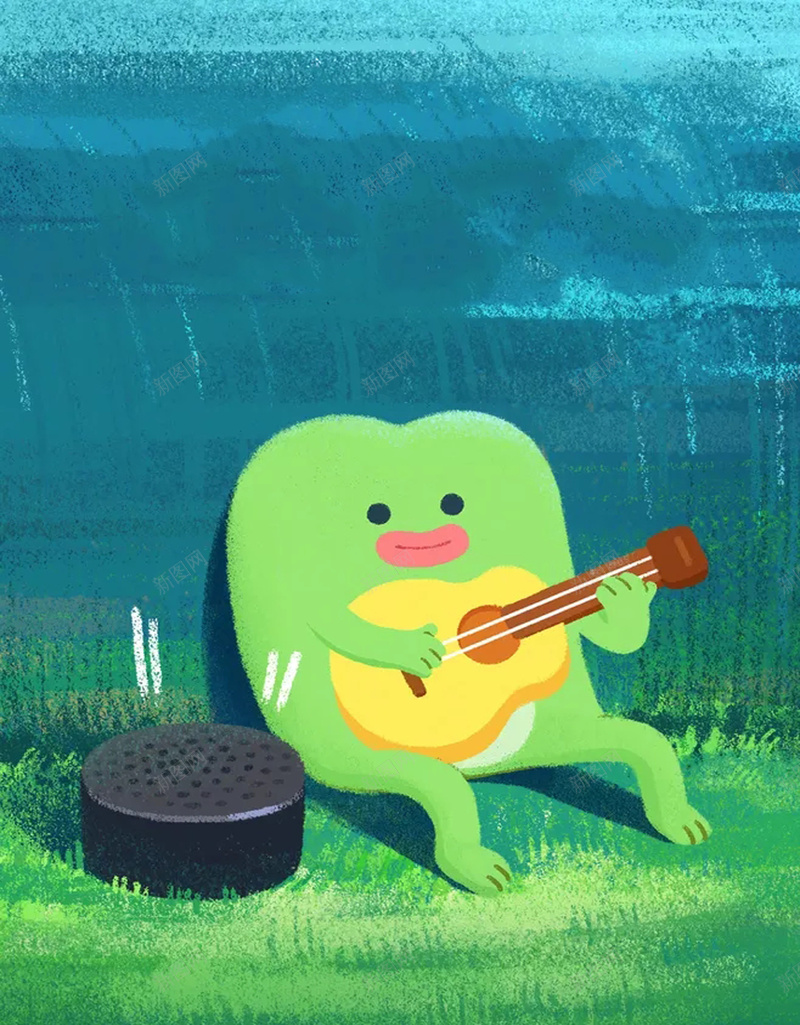 卡通动物海报背景psd设计背景_88icon https://88icon.com 动物 卡通 吉他 手绘 青蛙 弹奏 纹理 煤炭 个性 清新