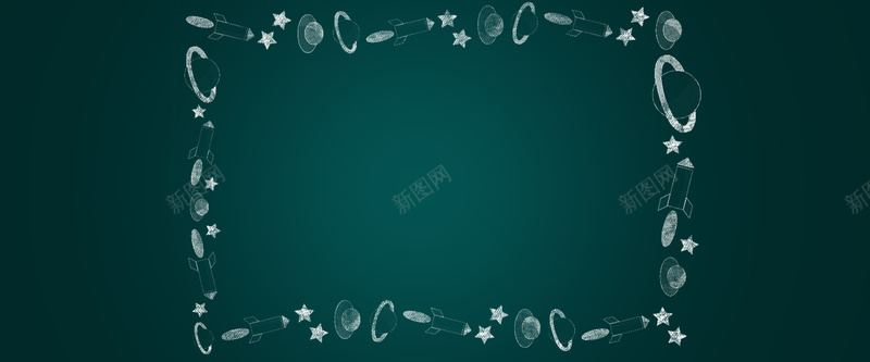 淘宝渐变手绘简约墨绿色海报背景psd设计背景_88icon https://88icon.com 渐变 简约 扁平 手绘 狂欢 大气 星星 火箭 行星 太空 边框 开心