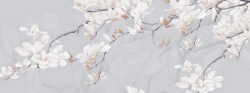 中式壁画手绘简约玉兰花背景高清图片