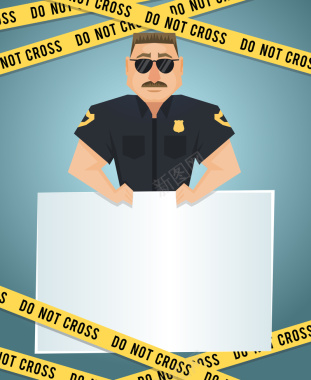 卡通手绘人物警察公告牌背景素材背景