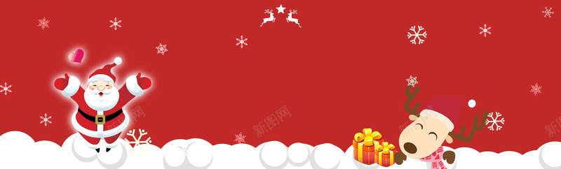 圣诞老人卡通雪花红色banner背景