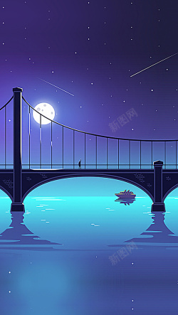 矢量长桥长桥上的月亮海报背景素材高清图片