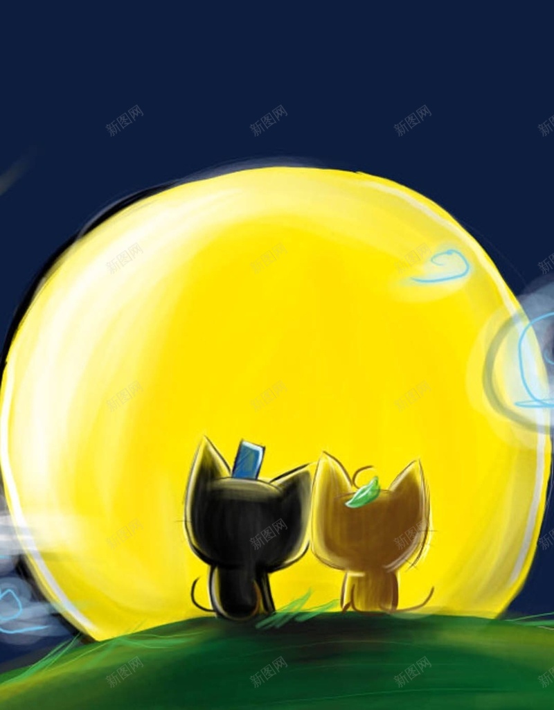 山坡上赏月的猫手绘H5背景jpg设计背景_88icon https://88icon.com 节日 中秋节 月亮 圆月 山坡 赏月 猫 H5背景 H5 h5 卡通 童趣 手绘