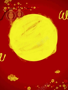 红黄色中国风中秋节商场月亮灯笼促销背景