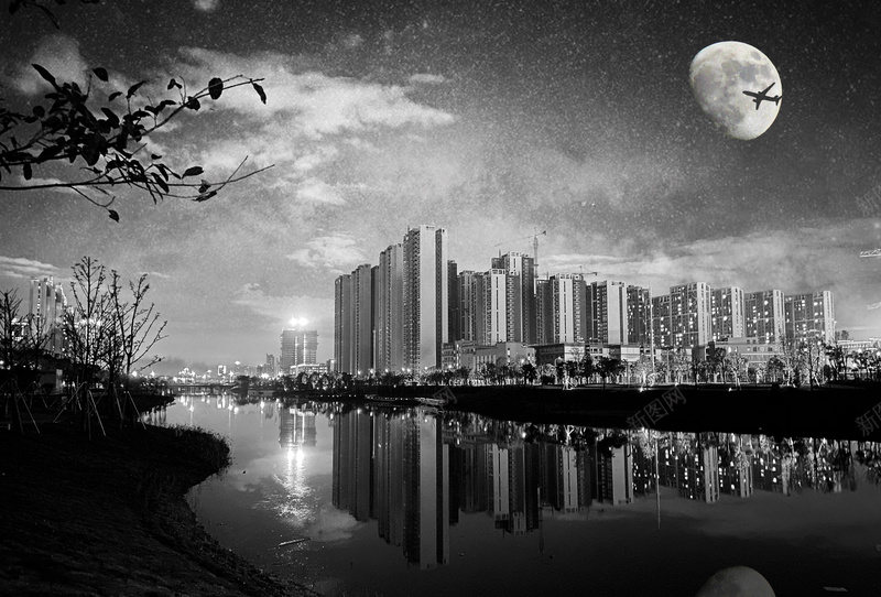 城市的夜黑白jpg设计背景_88icon https://88icon.com 黑白 城市 夜景 夜色