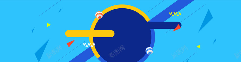 蓝色纯色背景几何元素全屏海报psd模板jpg设计背景_88icon https://88icon.com 几何元素 纯色背景 三角形 圆形 蓝色 波浪线 黄色 psd banner