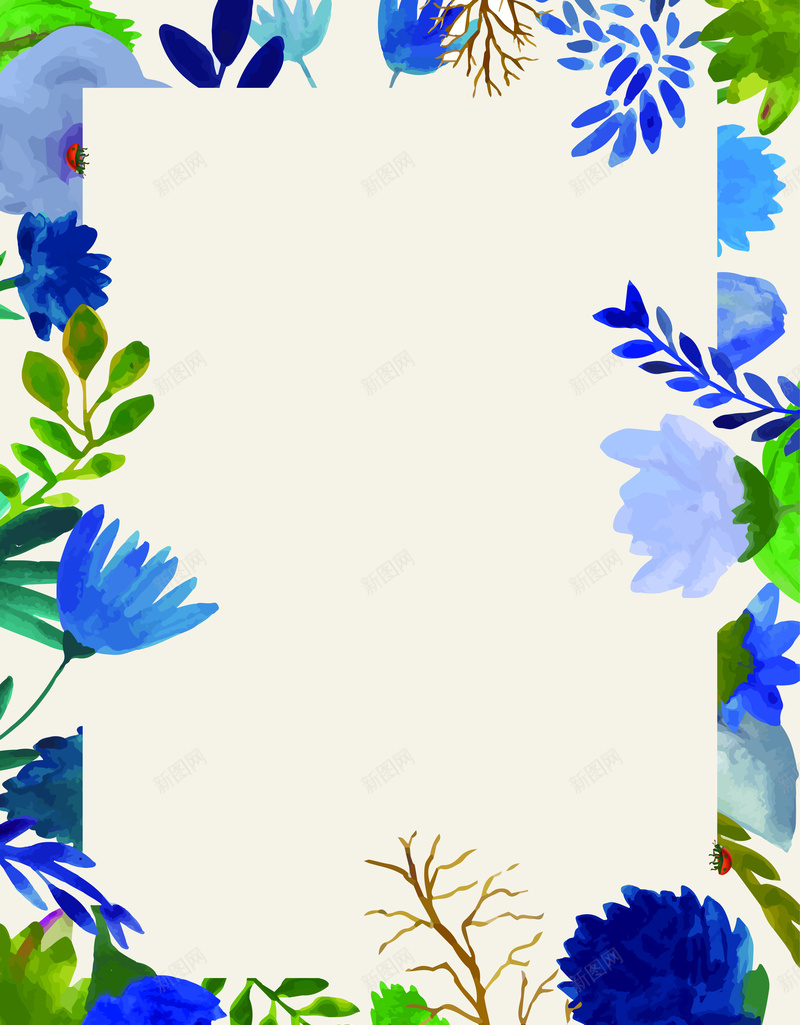 蓝色花卉背景psd设计背景_88icon https://88icon.com 文艺 清新 花朵 蓝色 花 边框 植物 自然 小清新 简约