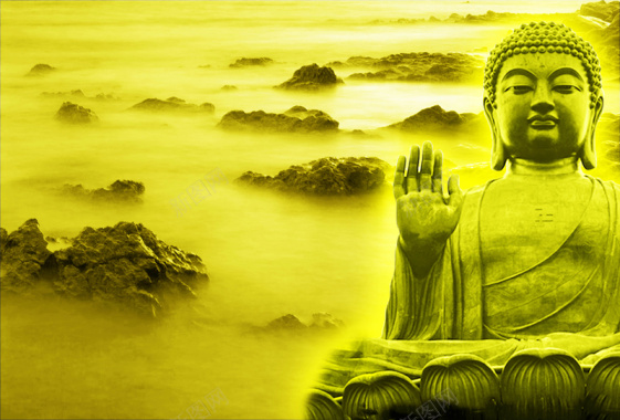 黄色云海佛像佛教文化背景素材背景