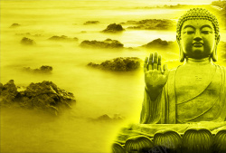 云山云海黄色云海佛像佛教文化背景素材高清图片