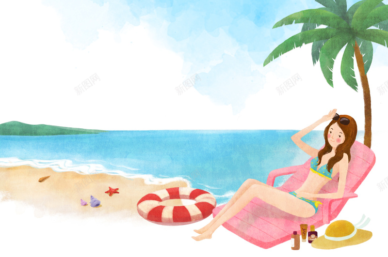 夏天海滩手绘背景psd设计背景_88icon https://88icon.com 海滩夏天 卡通 手绘 童趣