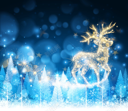 蓝色梦幻圣诞驯鹿矢量高清背景背景