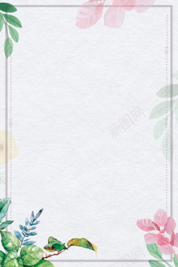 白色简约春季上新花卉边框背景背景