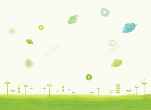 手绘绿色树叶幼苗背景背景