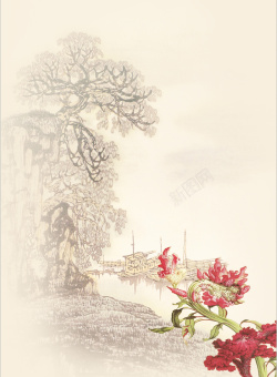 板山水画中国风企业文化展板背景素材高清图片