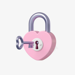 心锁与钥匙爱心锁3D元素高清图片