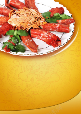 中国风美食卤味鸭脖千张香菜黄色背景素材背景