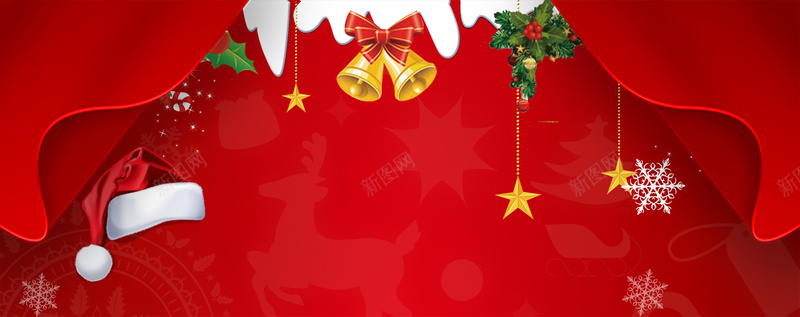 圣诞节卡通彩铃红色banner背景