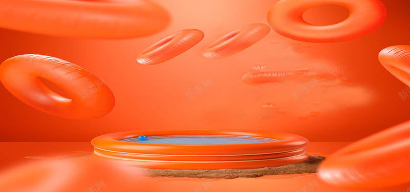 橙色创意游泳圈背景图背景