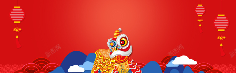 新年中国风扁平红色电商海报背景背景